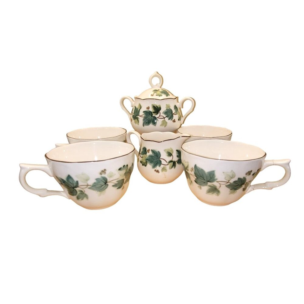 Nikko Casual Living Vintage Ivy Tea Set 4 Cups Lidded Sugar Bowl Creamer jj3559